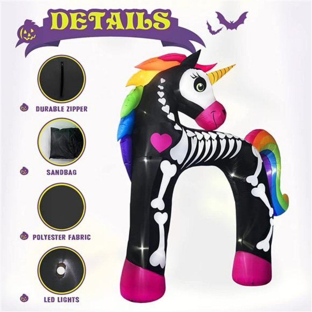 11 Ft Giant Halloween Inflatables Unicorn Arch Decorations Rainbow Skeleton - Picture 5 of 6